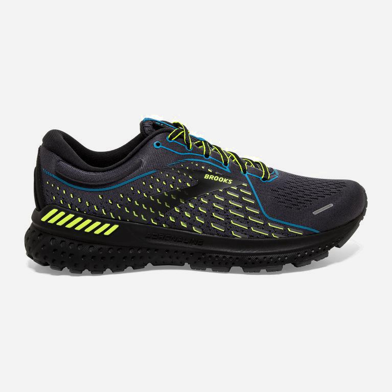 Brooks Men's Adrenaline Gts 21 Walking Shoes Singapore - Black/Blue Jewel/GreenYellow//Nightlife (87